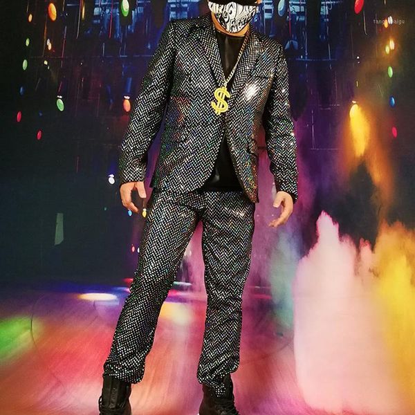 

customized suits sets (jacket+pant) men super shiny silver dot casual cool suits nightclub party stage singer ds dj costume male1, White;black