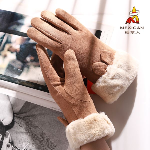 

scarecrow suede gloves women warm autumn and plus plush lovely touch screen for cycling in winter