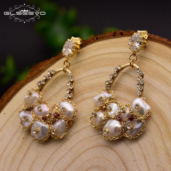 

glseevo 925 silver ear pin natural fresh water baroque pearl drop earrings for women wedding dangle earrings jewellery ge0324 200923