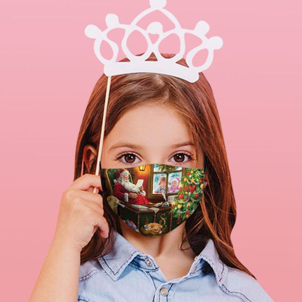 

children's christmas new designer fashion printed cotton masks anti-smog adjustable windproof dustproof wa