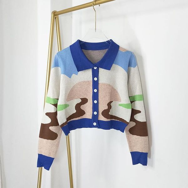 

fashion women's sweater 2021 autumn new lapel slim slim and thin color knit cardigan cardigan1, White