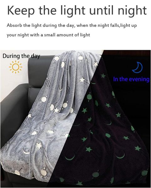 

2020 new soft comfortable fleece blanket with star moon pattern glow in the dark throw blanket for kids fits all seasons