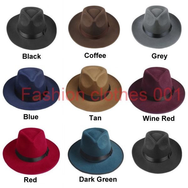 

vintage men women hard felt hat wide brim fedora trilby panama hat gangster cap, Blue;gray