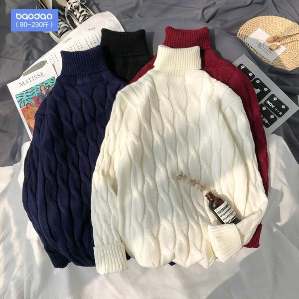 

men's sweaters korean style man fashion casual loose winter pullover turtleneck oversized pull hiver clothing db60m, White;black