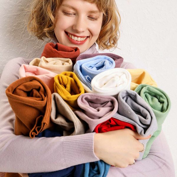 

2020 new autumn / winter woolen women's pullover pile neck solid color long sleeve bottoming sweater slim knit, White;black