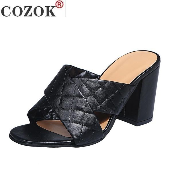 

sandals 2021 summer fashion women's lightweight casual cross check plaid shallow heel single shoes large size 43, Black