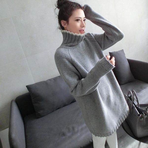 

turtleneck sweater women medium long thermal pullover dress sweater female thickening basic shirt long sleeve loose sweater drop shipping, White;black