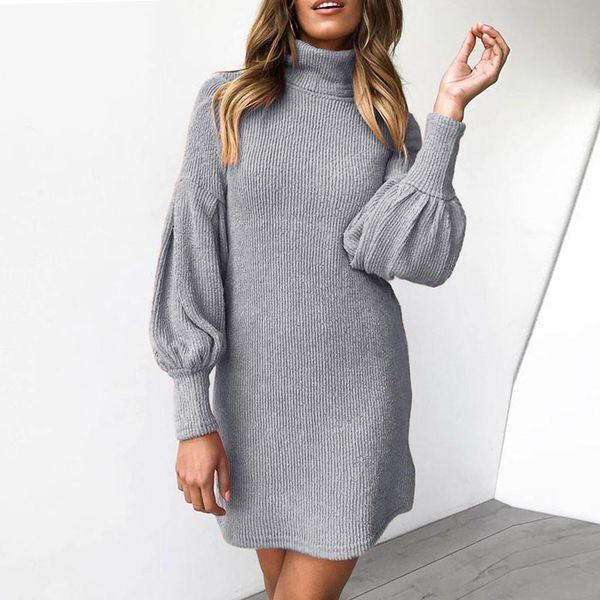 

yellow sweater women dress 2021 winter warm turtleneck long sleeve knitted evening party dresses sukienka female vestidos, Black;gray