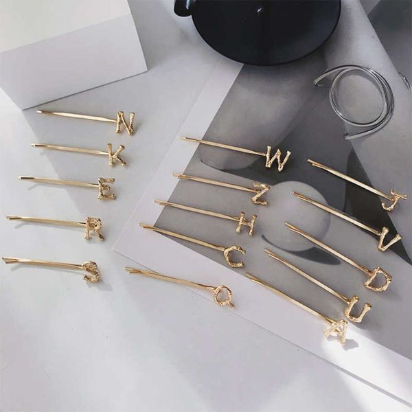 

name ins net red simple metal letter hairpin bangs side clip headdress girl, Black;brown