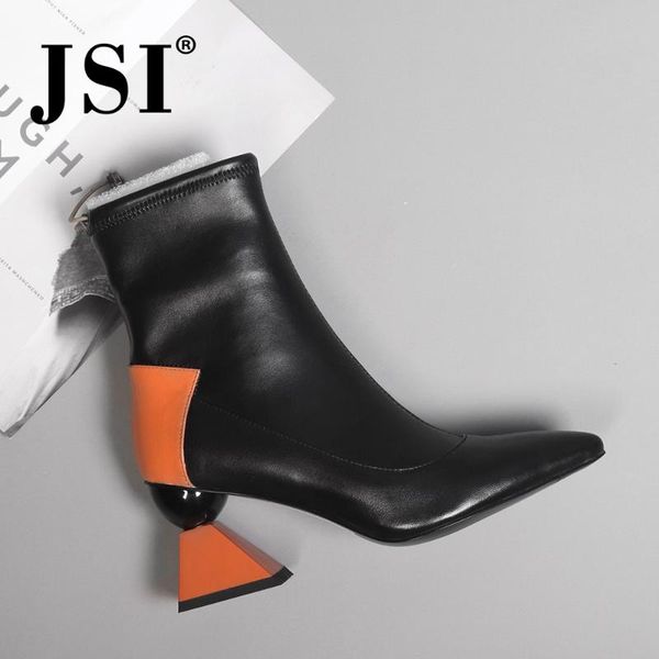 

boots jsi winter women fashion ankle mixed colors strange heel pointed toe shoes handmade high slip-on jc430, Black