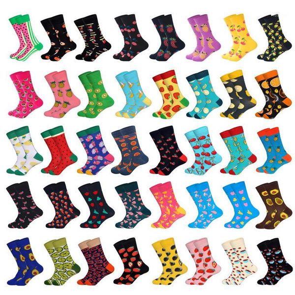 

lionzone men cotton socks fruit series pitaya avocado watermelon strawberry banana cherry men&women happy socks1, Black