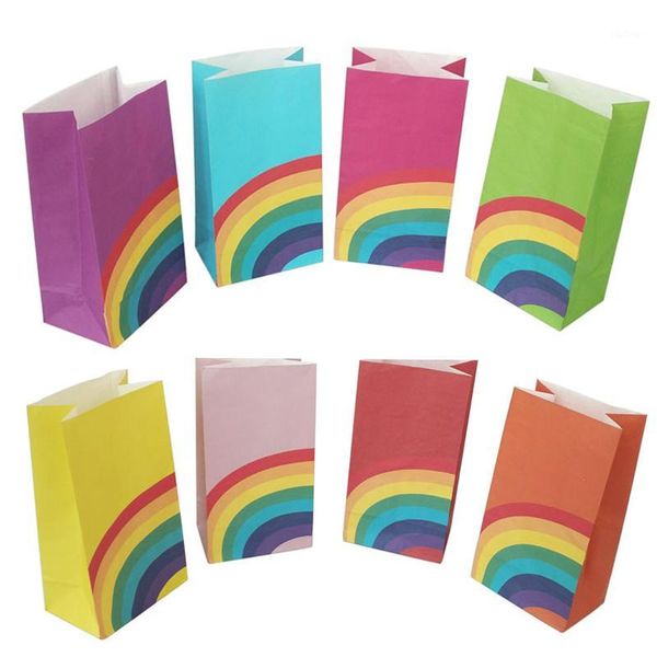 

8pcs cute colorful rainbow paper bag party wedding gift bag cookie candy packaging bags treat kids birthday decoration bags1
