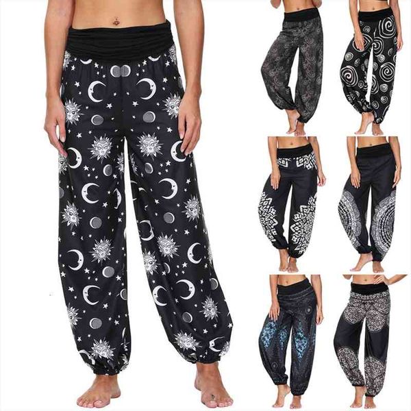 

harem pants women hippy baggy boho loose pants vintage aladdin print casual long high waist festival hippy, Black;white