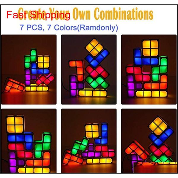 

2019 upgrade diy tetris night light colorful stackable tangram puzzles 7 pieces led induction interl qylkql mj_fashion, Silver