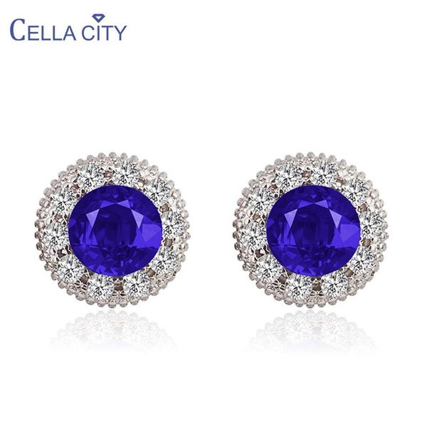 

stud cellacity 3 colors optional earrings for women silver 925 jewelry ruby sapphire pink crystal female ear studs party wholesal, Golden;silver