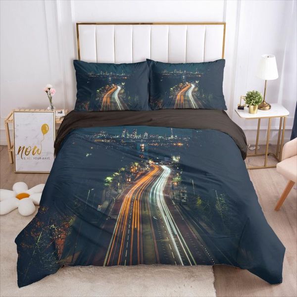 

3d design bedding set duvet cover sets black quilt covers 3pcs blanket case bed linens city views full twin size home textile