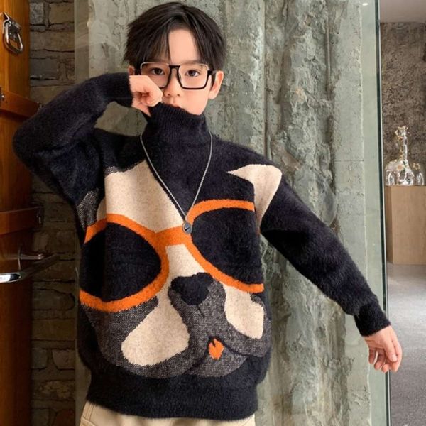 

plush high collar children's thickened men's cartoon fashion boys' clothing autumn and winter new mink cashmere sweater, Blue