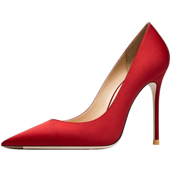 

fashionable fret women's red satin bombs pointy toe heels designer stiletto wedding shoes m0h5, Black