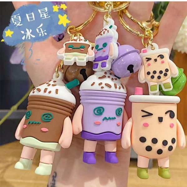 

новая милая boba bookchain мультфильм силиконовые кофе молочные брелок кольцо для женщин рюкзак автомобиль брелок аксессуары подлежащего эле, Silver