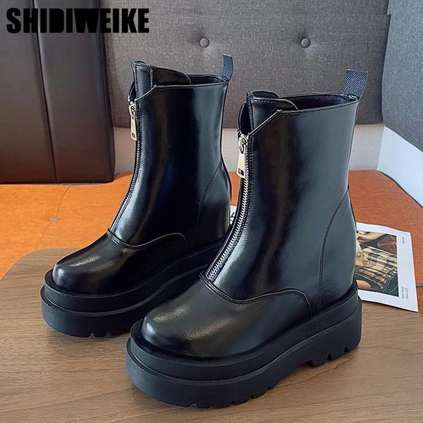 

boots 2021 autumn zipper booties ladies fashion high platform ankle women wide heels shoes woman warm ac059, Black