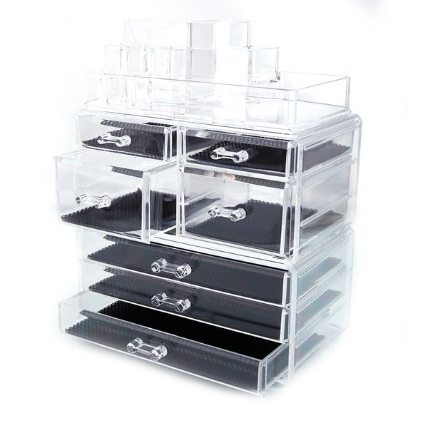 

fashionable design cosmetic storage rack with 6 small & 2 large drawers jewelry box plastic storage cabinet great deal
