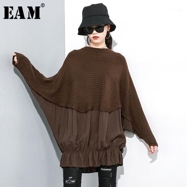 

eam] pleated big size knitting sweater loose fit round neck long sleeve women pullovers new fashion spring autumn 2020 19a-a2481, White;black