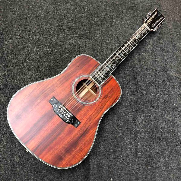 2021 neue hochwertige 41-Zoll-Folk-Akustikgitarre aus Koa-Holz, 12 Saiten, echte Abalone, eingelegtes Ebenholzgriffbrett, Koa-MATT-FINISH