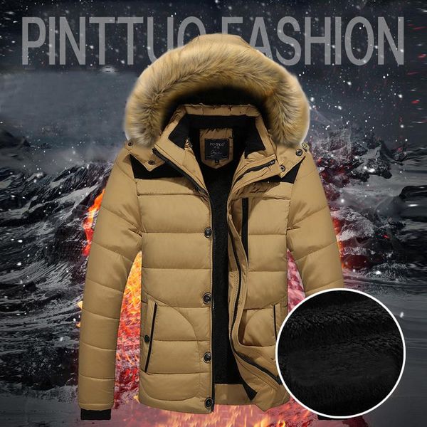 

men's down & parkas winter warm mens cotton coat jackets fur collar hooded casual plus size cotton-padded men thick jacket waterproof o, Black