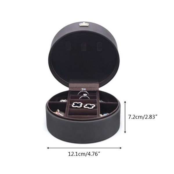 

round crown jewelry box travel pu leather jewellery packaging display organizer earring ring storage c6ud, Pink;blue