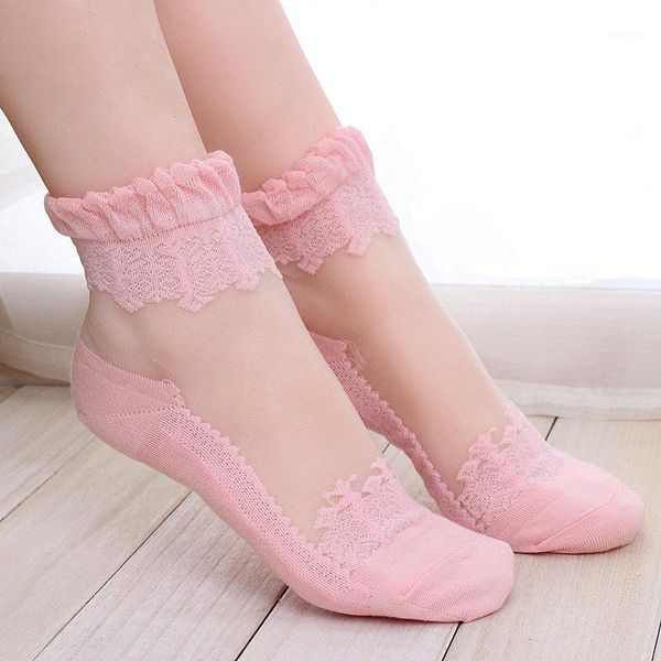 

sports socks 1pair women sport mesh knit lace ruffle ankle sock soft sheer cotton female fitness gym yoga1, Black