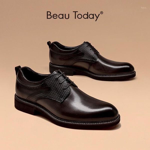 

dress shoes men genuine cow leather round toe sewing craft lace-up closure derby for handmade beautoday 510571, Black