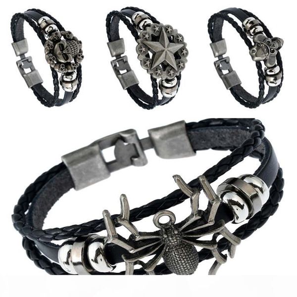 

men's buckle woven cowhide bracelet skull leather bracelet dab426 charm bracelets jewelry bracelet, Golden;silver