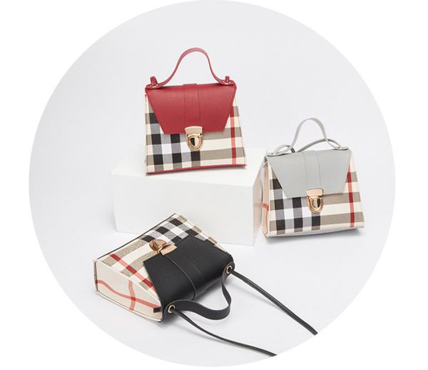 

Children Plaid Handbags Fashion Kids PU Leather One Shoulder Bag Girls Lattice Crossbody Tote Lady Mini Purse, Red