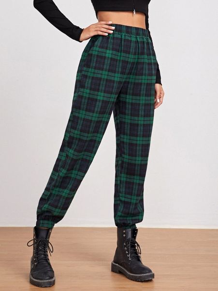 

plaid high-rise joggers c7i4#, Black;white