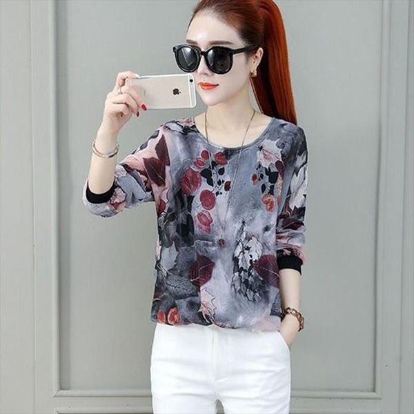 

fashion women spring autumn style chiffon blouses women casual long sleeve loose printed shirt womens blusas df3462, White