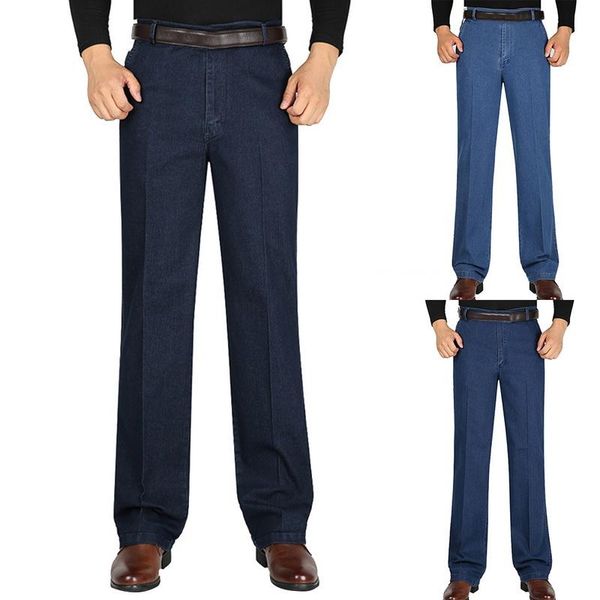 

men's jeans fashion men blue straight stretch denim father business trousers male nice witer warm plus size bottoms