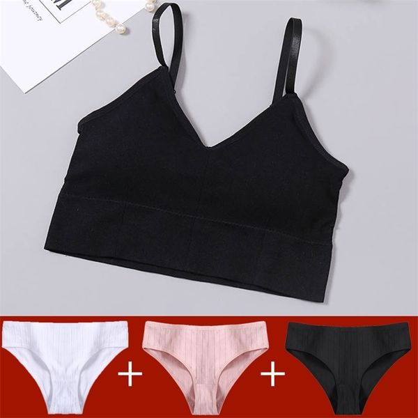 

women bra set tank crop + 3pcs panties intimates underwear female padded lingerie bralette solid color crop for women lj201211, Red;black