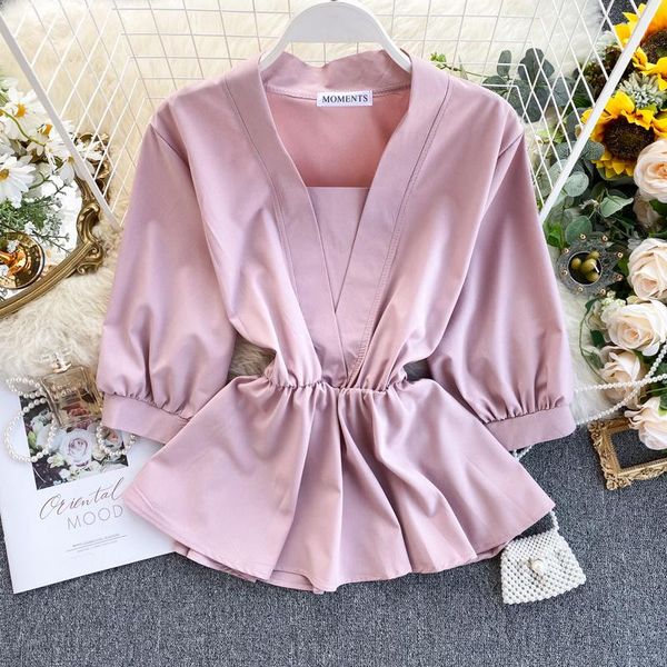 

new blouse women lotus leaf swing tie waist lady shirts femme 0sh110, White