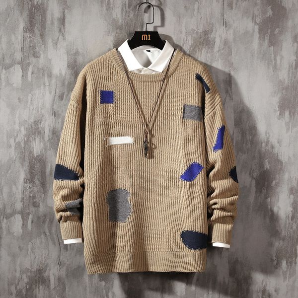 

2021 new male streetwear retro standard hip hop flame new fall pull over elastan the neck oversize casual couple sweaters jwwg, White;black