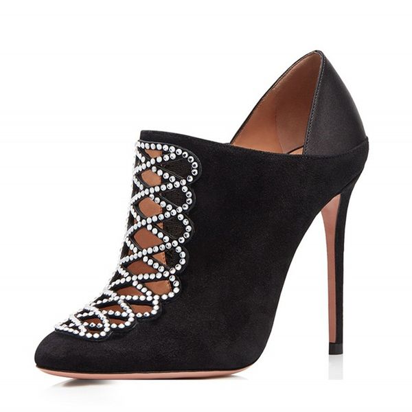

new 2020 women ankle toe fine points high leaps slide on black strass bombs cortar shoe boots tl-a0149 7ze0