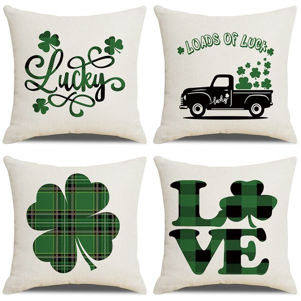 

st. patrick's day throw pillow covers 18 inch cushion pillow case plaid truck shamrock holiday home decor jk2101xb