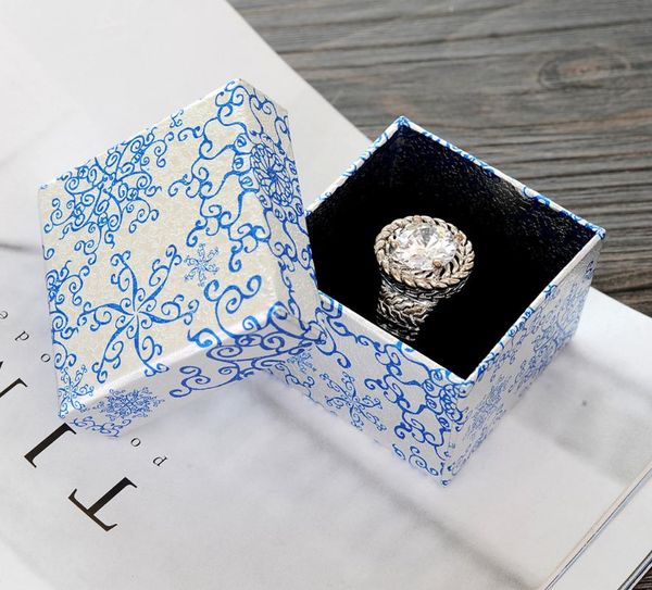 

gift wrap doreenbeads jewelry box wholesale blue & white flower pattern ring earrings packaging square 5*5*3.8cm 1 piece