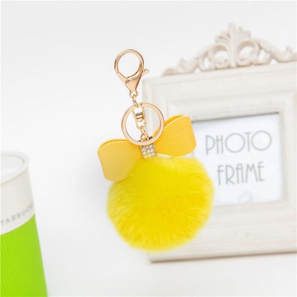 

fashion handbag cute bag blank bow tie rhinestone ball pom pom rabbit fur bunny fluffy keychain to locate keys gold color ring wmthkb