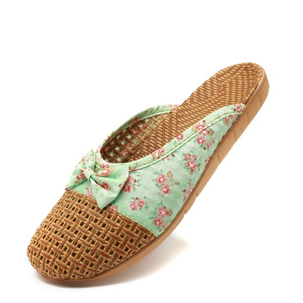 

2021 new female floral slides linen bow indoor flat shoes woman sandals sandalias slippers 3bhq, Black
