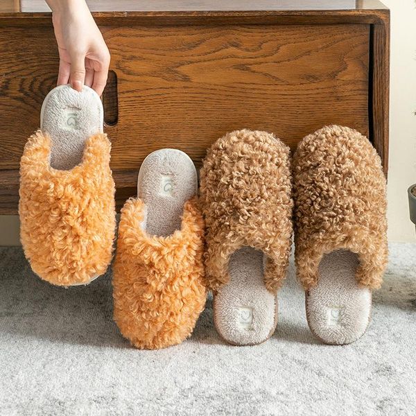

2020 women warm fur slippers solid color soft plush winter home floor shoes female male indoor slippers lovers cotton slipper, Black
