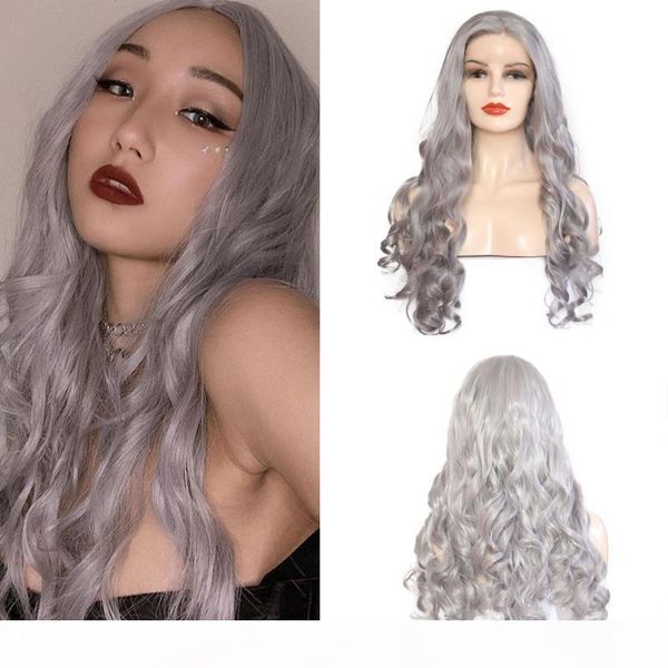 

charisma sliver grey long wavy wig for black women synthetic lace front wigs heat resistant natural hairline hair cosplay wig