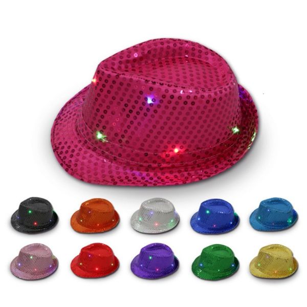 

colorful flashing light up led brilliant glitter sequin fancy dress jazz dance club party hat for men and women xl