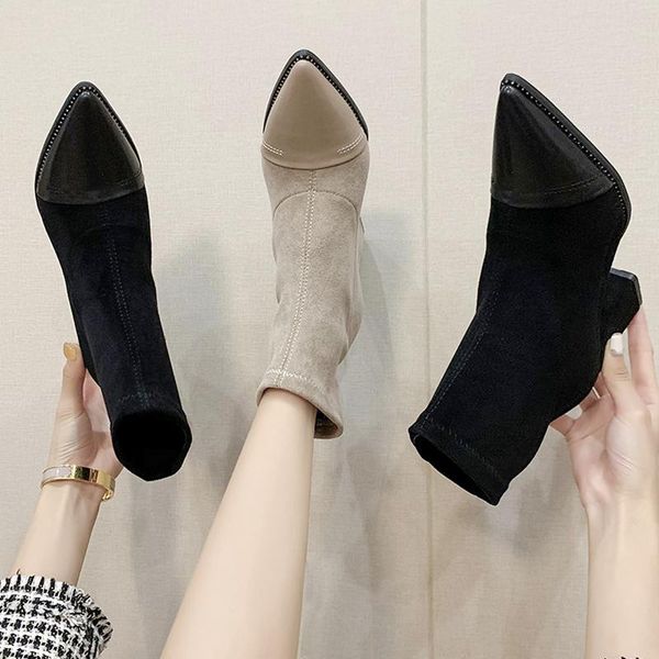 

round toe white mid-calf boots female shoes winter footwear boots-women low ladies 2020 rubber autumn mid calf high heel, Black