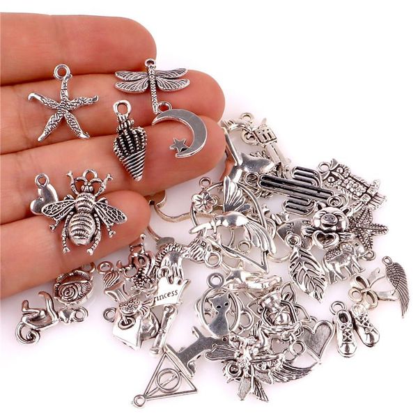 

40pcs mixed shape vintage tibtan silver mini charms pendants for diy jewelry making for women men 23492 wmttpn