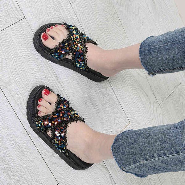 

shoes women slippers women's fashion new 2022 summer sandalias mujer, Black